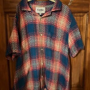 Blue and Red Plaid Casual Button Down Shirt